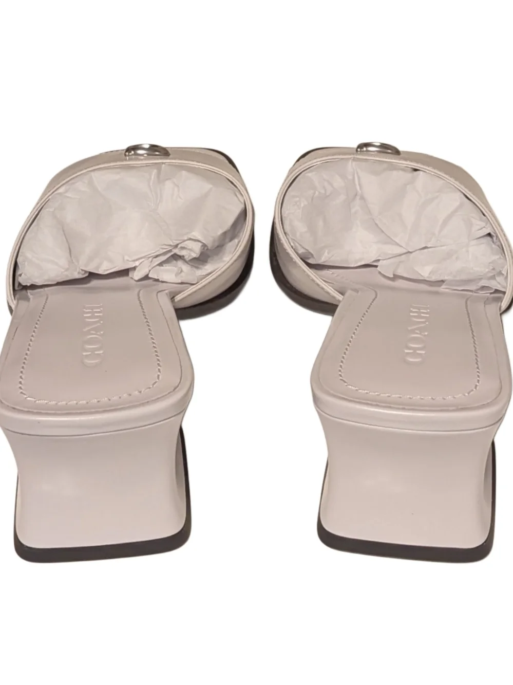 Coach Sculpted C Leather Block Heel Mule Sandals Optic White Women Size 9 B - Picture 2 of 9